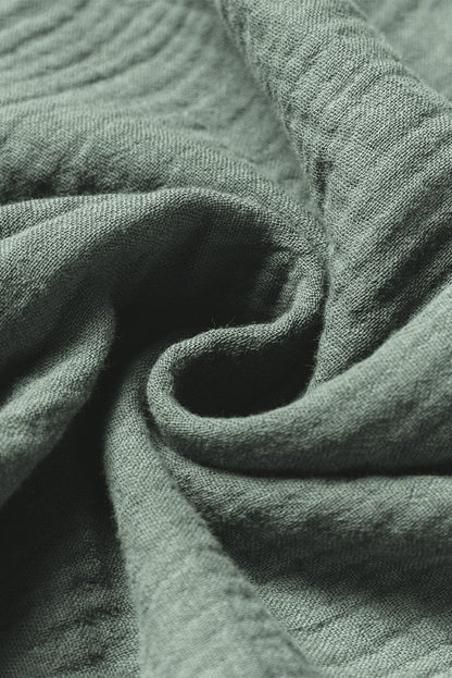 Green Crinkle Split Neck Top Loose Drawstring Pants Set Mist Green 100%Cotton Two Piece Sets by Fleurcouture | Fleurcouture