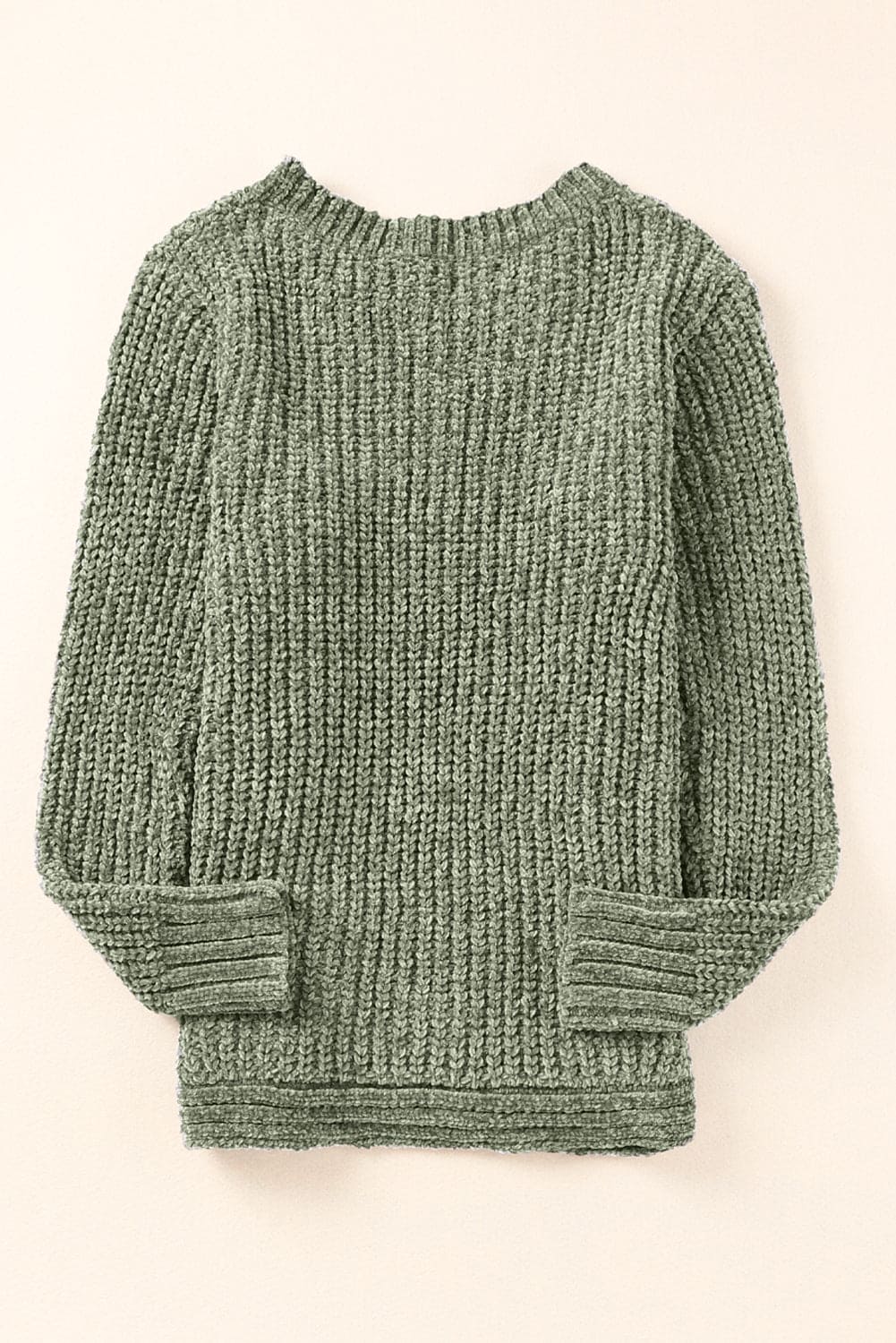 Green Long Sleeve Round Hem Cable Knit Sweater Green 100%Polyester Sweater by Fleurcouture | Fleurcouture