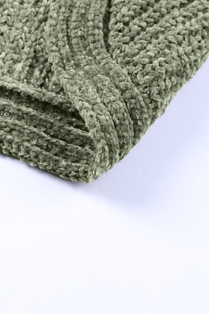 Green Long Sleeve Round Hem Cable Knit Sweater Green 100%Polyester Sweater by Fleurcouture | Fleurcouture