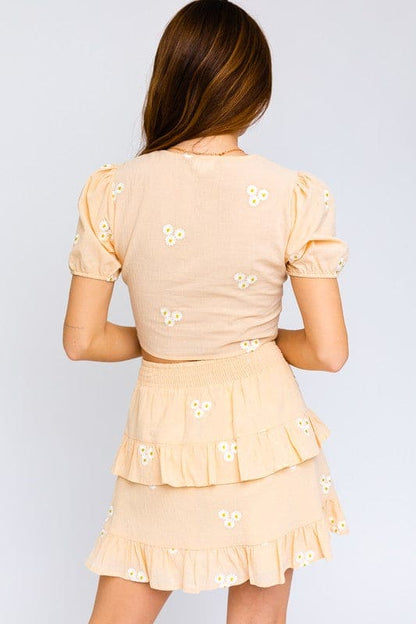 Half Sleeve Daisy Embroidered Top APRICOT by LE LIS | Fleurcouture