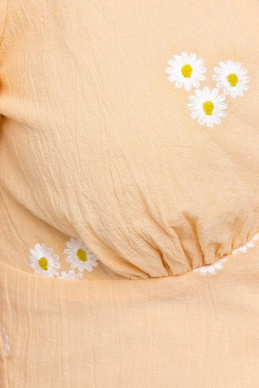 Half Sleeve Daisy Embroidered Top APRICOT by LE LIS | Fleurcouture