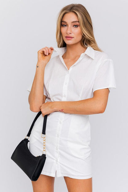 Half Sleeve Shirt Mini Dress WHITE by LE LIS | Fleurcouture