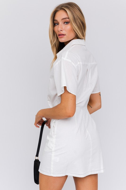 Half Sleeve Shirt Mini Dress WHITE by LE LIS | Fleurcouture