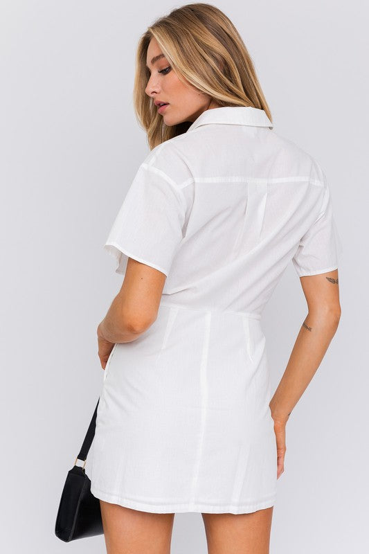 Half Sleeve Shirt Mini Dress WHITE by LE LIS | Fleurcouture