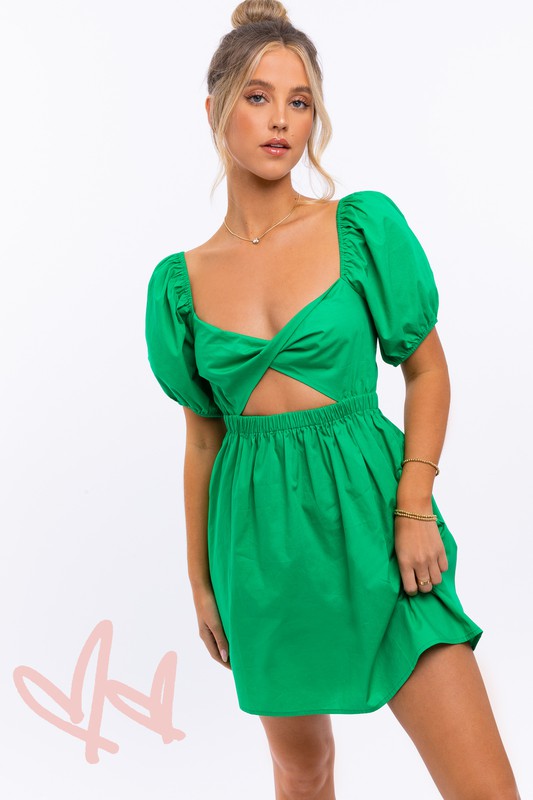 Half Sleeve Twisted Front Dress KELLY GREEN L by LE LIS | Fleurcouture