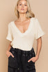 Half Sleeve V-neck Waffle Knit Top CREAM L by POL | Fleurcouture