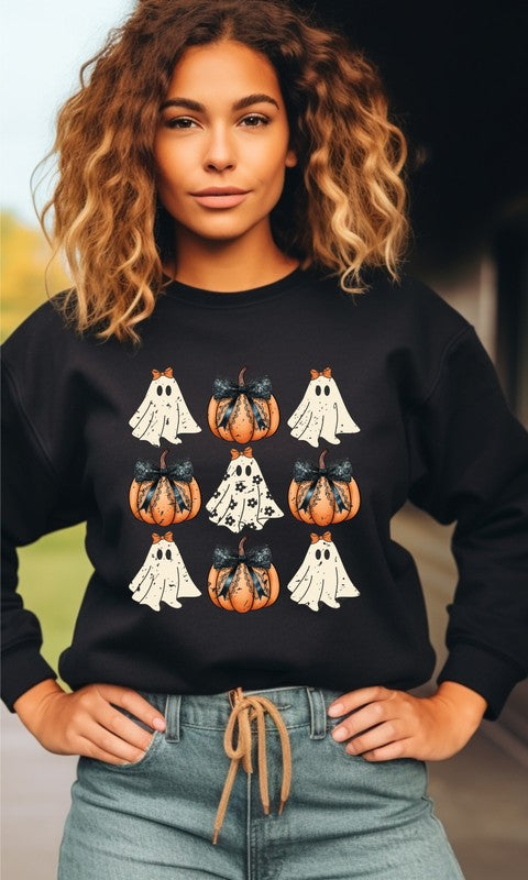 Halloween Ghost Coquette Graphic Sweatshirt Black by Ocean and 7th | Fleurcouture