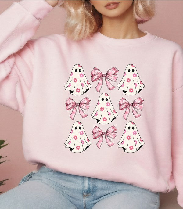 Halloween Ghost Coquette Graphic Sweatshirt PInk L by Ocean and 7th | Fleurcouture