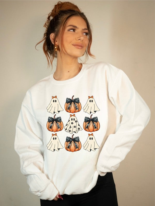 Halloween Ghost Coquette Graphic Sweatshirt White 2X by Ocean and 7th | Fleurcouture