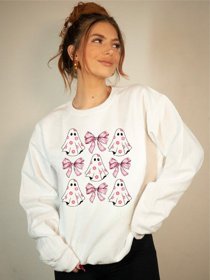 Halloween Ghost Coquette Graphic Sweatshirt White L by Ocean and 7th | Fleurcouture