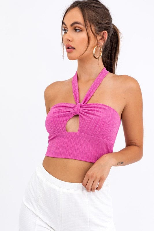 Halter Bandeau Crop Top HYPER PINK S by LE LIS | Fleurcouture