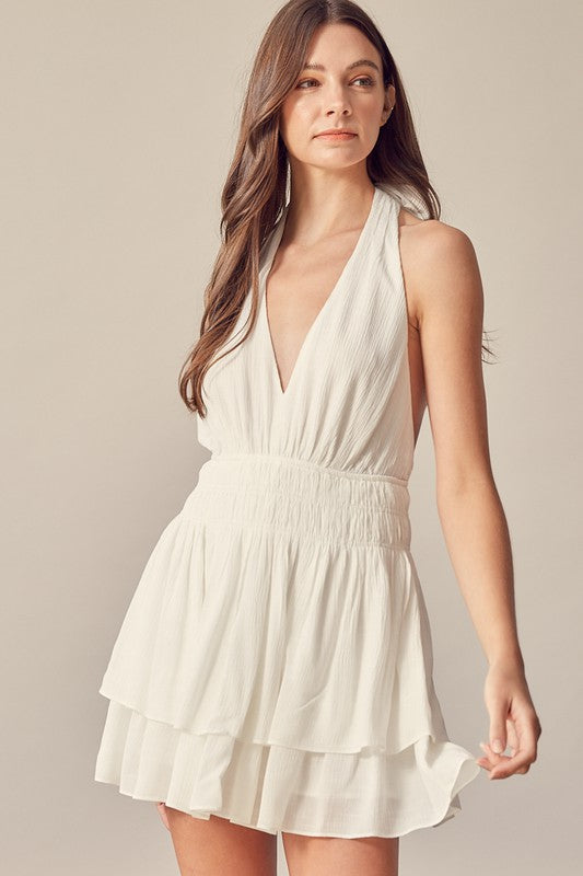 Halter Neck Romper Dress WHITE S by Mustard Seed | Fleurcouture