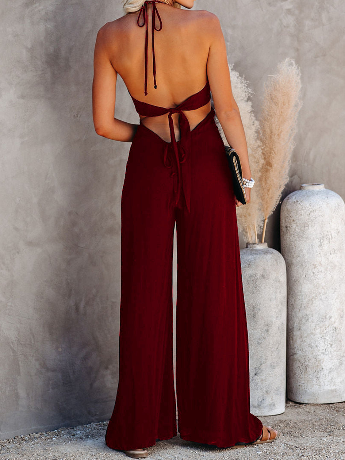 Halter Neck Wide Leg Jumpsuit Jumpsuits by Trendsi | Fleurcouture