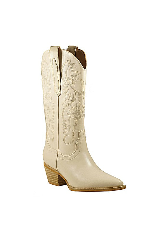 HANAN-EMBROIDERY WESTERN BOOTS CREAM 5.5 by Let&