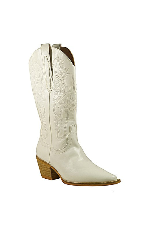 HANAN-EMBROIDERY WESTERN BOOTS WHITE 6 by Let&