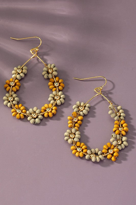 Hand done multi wood beaded flower hoop earrings one size by LA3accessories | Fleurcouture