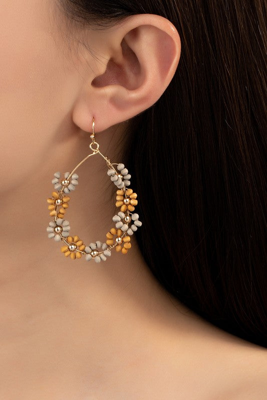 Hand done multi wood beaded flower hoop earrings one size by LA3accessories | Fleurcouture