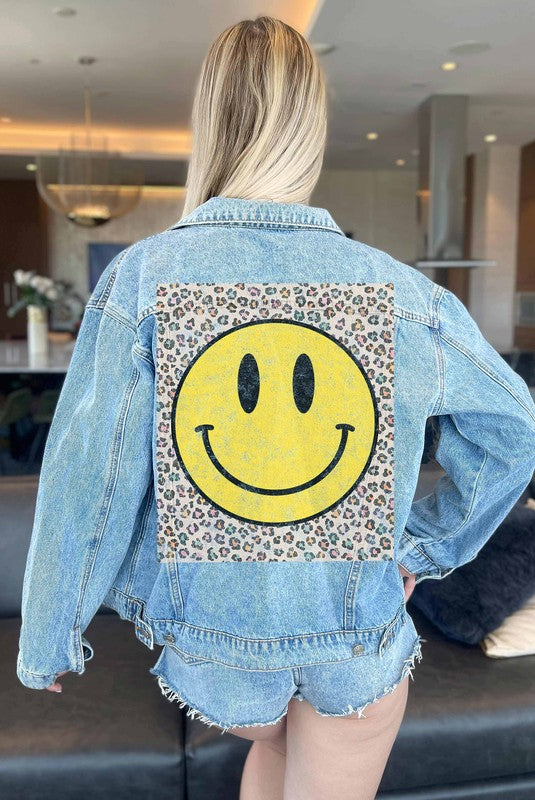 HAPPY LEOPARD DENIM JEAN JACKET by ALPHIA | Fleurcouture