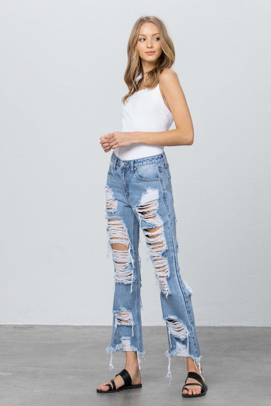 HEAVY DESTROYED STRAIGHT JEANS LIGHT by Insane Gene | Fleurcouture