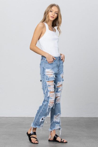 HEAVY DESTROYED STRAIGHT JEANS LIGHT by Insane Gene | Fleurcouture