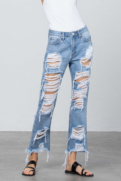 HEAVY DESTROYED STRAIGHT JEANS LIGHT by Insane Gene | Fleurcouture