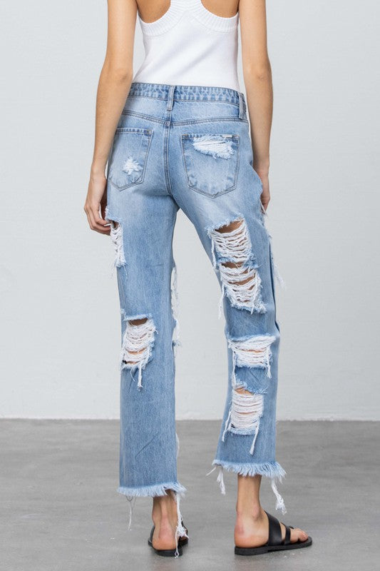 HEAVY DESTROYED STRAIGHT JEANS LIGHT by Insane Gene | Fleurcouture