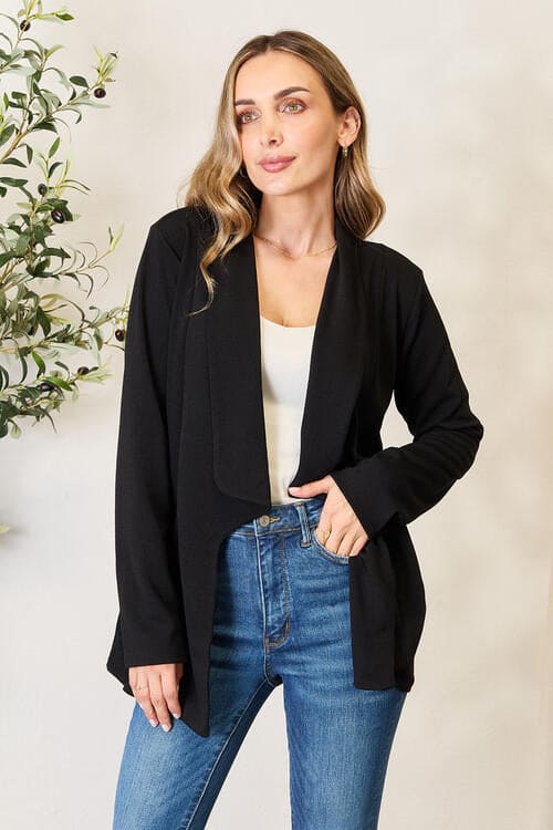 Heimish Full Size Open Front Long Sleeve Blazer Black S by Trendsi | Fleurcouture