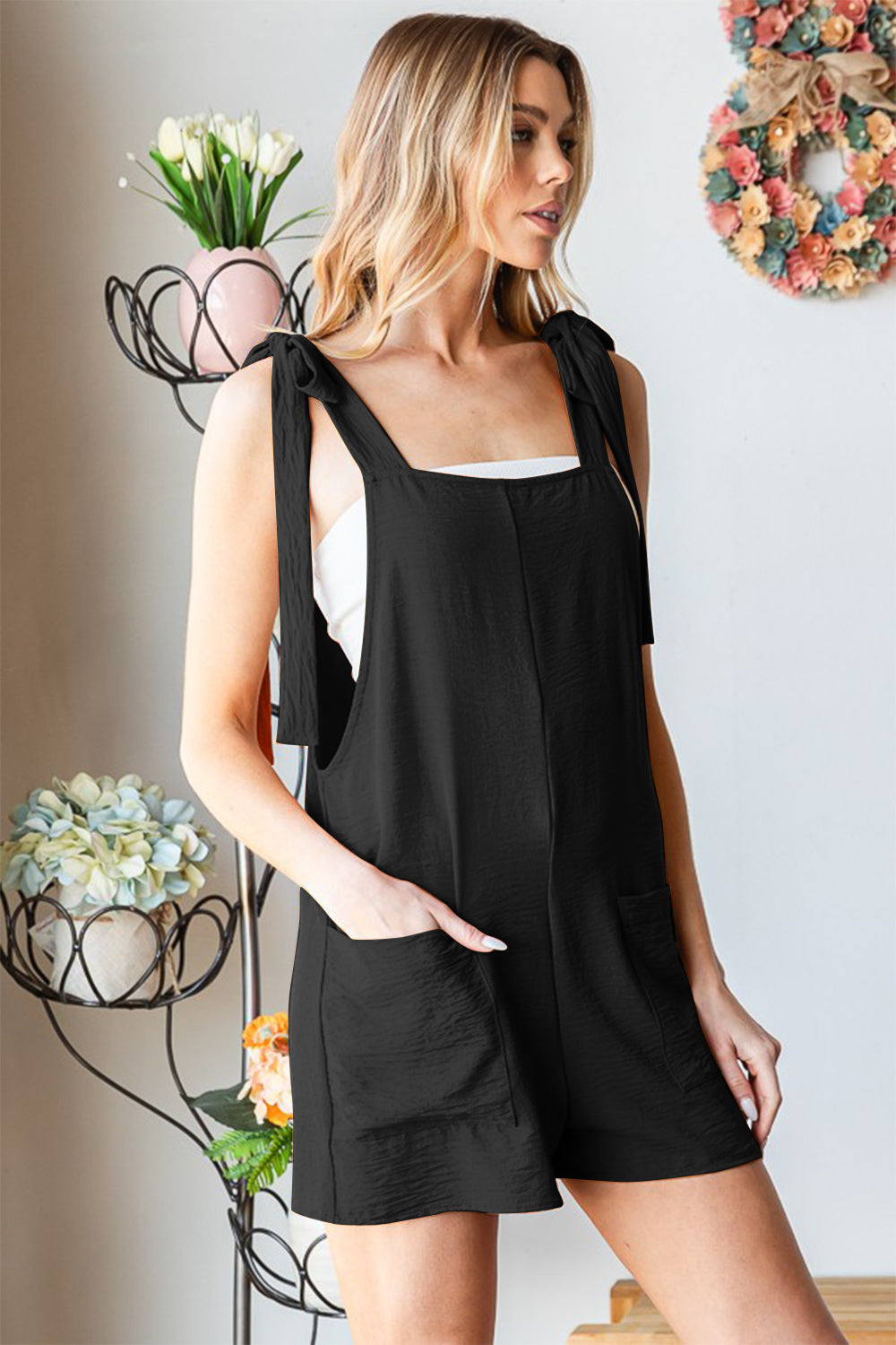 Heimish Full Size Sleeveless Romper with Pockets Black Rompers by Trendsi | Fleurcouture