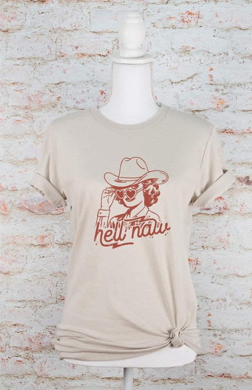 Hell Naw Cowgirl Graphic Tee Heather Dust L by Ocean and 7th | Fleurcouture