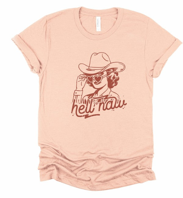 Hell Naw Cowgirl Graphic Tee Heather Peach L by Ocean and 7th | Fleurcouture