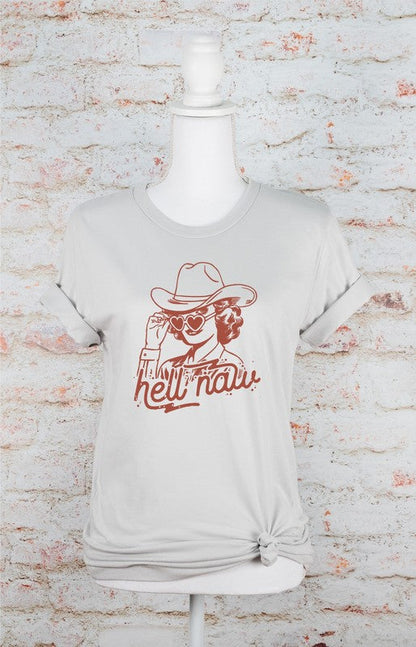 Hell Naw Cowgirl Graphic Tee Silver XS by Ocean and 7th | Fleurcouture