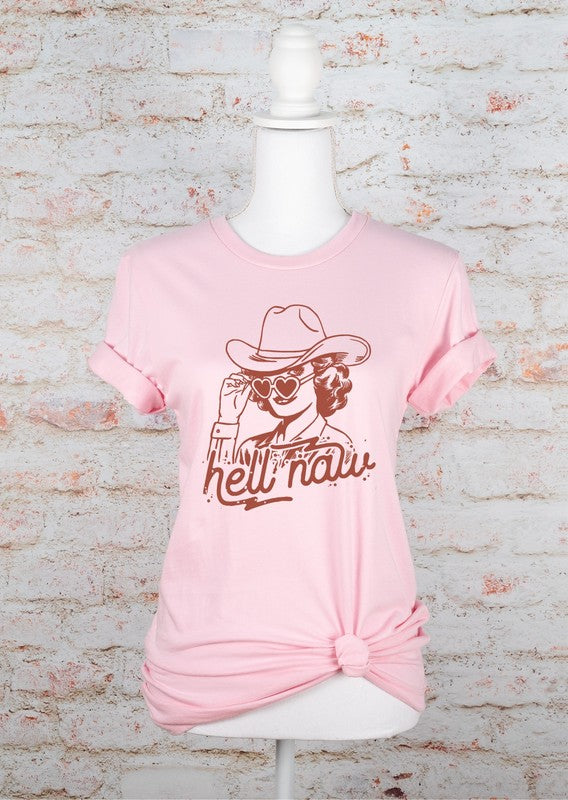 Hell Naw Cowgirl Graphic Tee Soft Pink L by Ocean and 7th | Fleurcouture