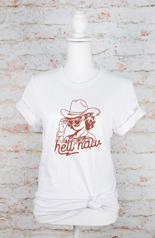 Hell Naw Cowgirl Graphic Tee White L by Ocean and 7th | Fleurcouture