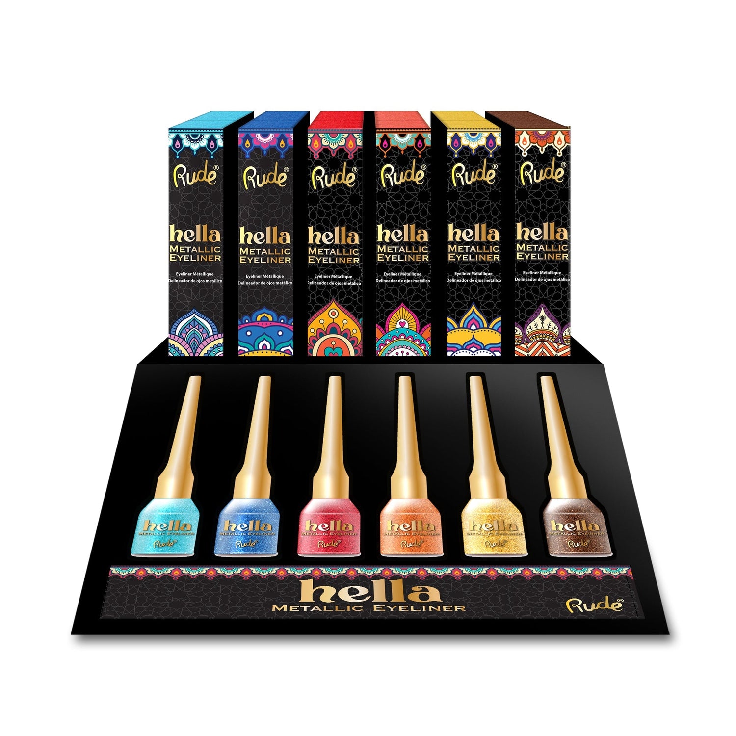 Hella Metallic Eyeliner Display Set, 48 pcs Wholesale Set by Rude Cosmetics | Fleurcouture