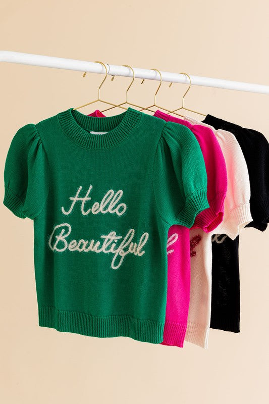 Hello Beautiful Short Sleeve Sweater Top by Gilli | Fleurcouture