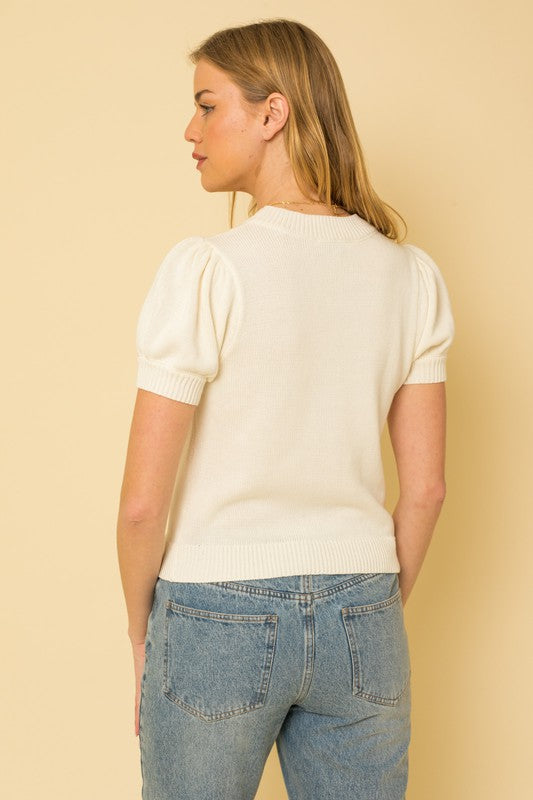 Hello Beautiful Short Sleeve Sweater Top by Gilli | Fleurcouture