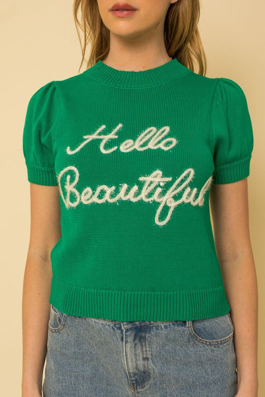 Hello Beautiful Short Sleeve Sweater Top by Gilli | Fleurcouture