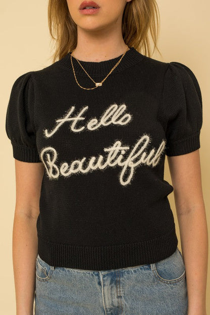 Hello Beautiful Short Sleeve Sweater Top by Gilli | Fleurcouture