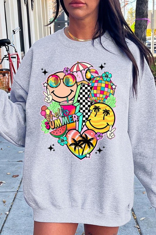 Hello Summer Collage Graphic Fleece Sweatshirts ASH S by Color Bear | Fleurcouture