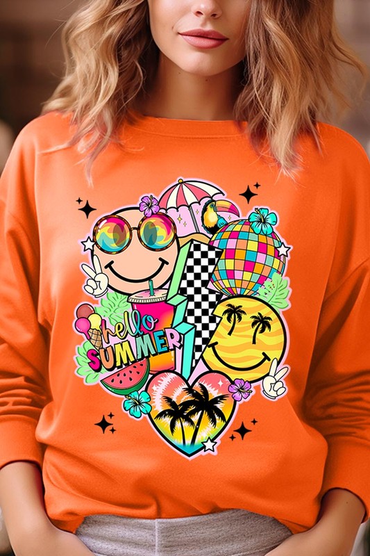 Hello Summer Collage Graphic Fleece Sweatshirts ORANGE S by Color Bear | Fleurcouture