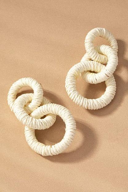 Hemp rope wrapped chunky wood hoop earrings Cream one size by LA3accessories | Fleurcouture