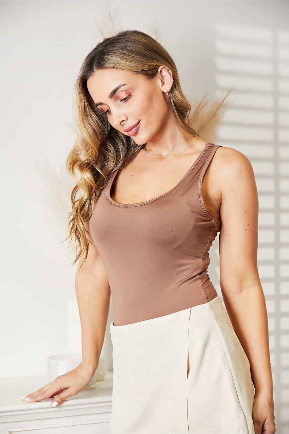 HEYSON Everyday Full Size Basic Tank Bodysuit Mocha Women&