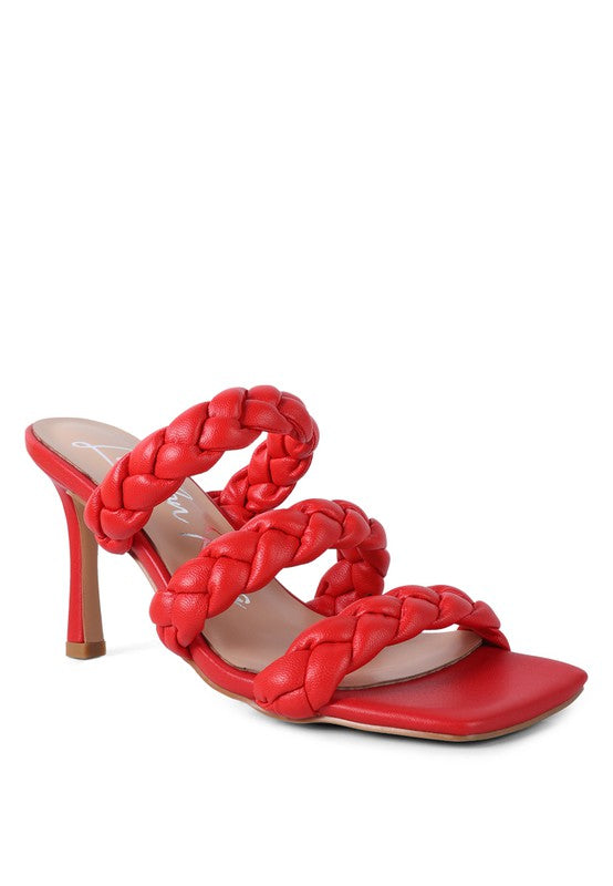 HIGH BAE POINTED HEEL BRAIDED SANDALS Red 5 by Rag Company | Fleurcouture