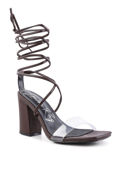 HIGH CULT STRAPPY TIE-UP BLOCK HEELS Espresso 6 by Rag Company | Fleurcouture