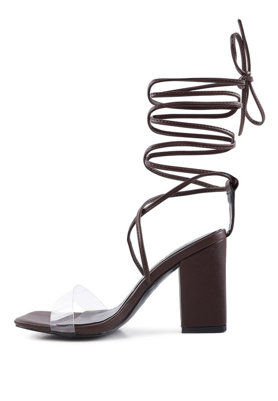 HIGH CULT STRAPPY TIE-UP BLOCK HEELS by Rag Company | Fleurcouture