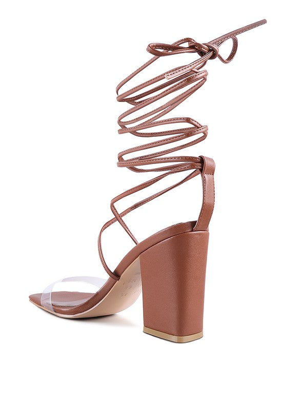 HIGH CULT STRAPPY TIE-UP BLOCK HEELS by Rag Company | Fleurcouture