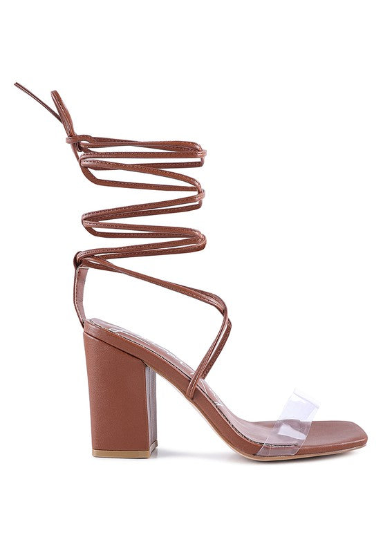 HIGH CULT STRAPPY TIE-UP BLOCK HEELS by Rag Company | Fleurcouture