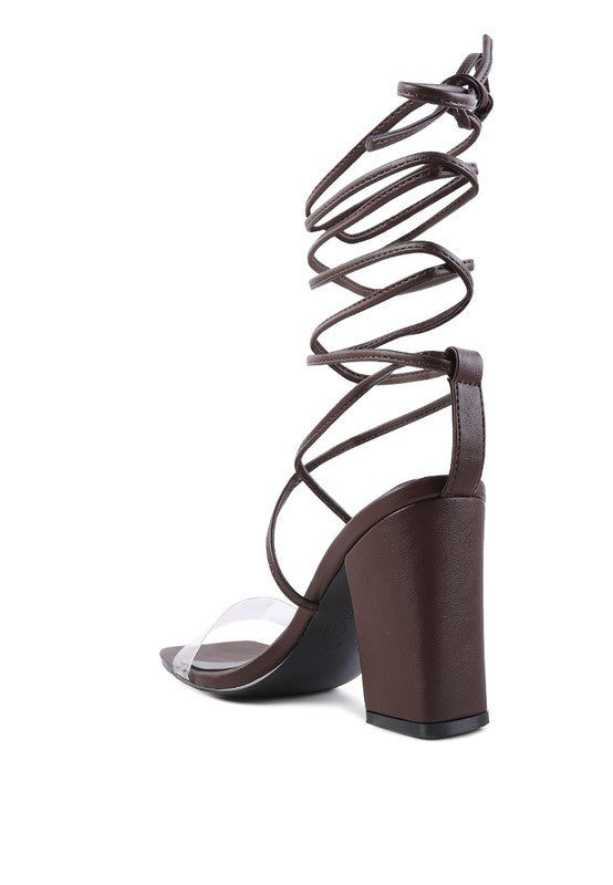 HIGH CULT STRAPPY TIE-UP BLOCK HEELS by Rag Company | Fleurcouture