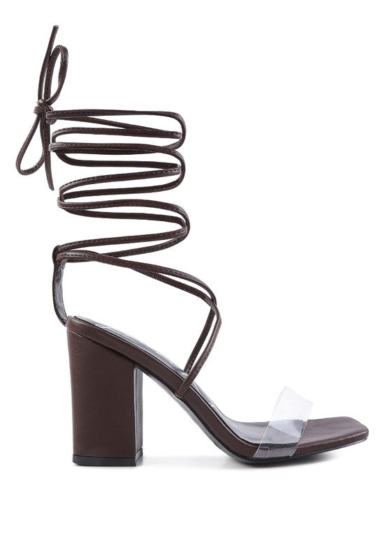 HIGH CULT STRAPPY TIE-UP BLOCK HEELS by Rag Company | Fleurcouture