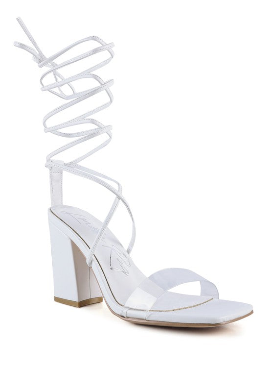 HIGH CULT STRAPPY TIE-UP BLOCK HEELS White 6 by Rag Company | Fleurcouture